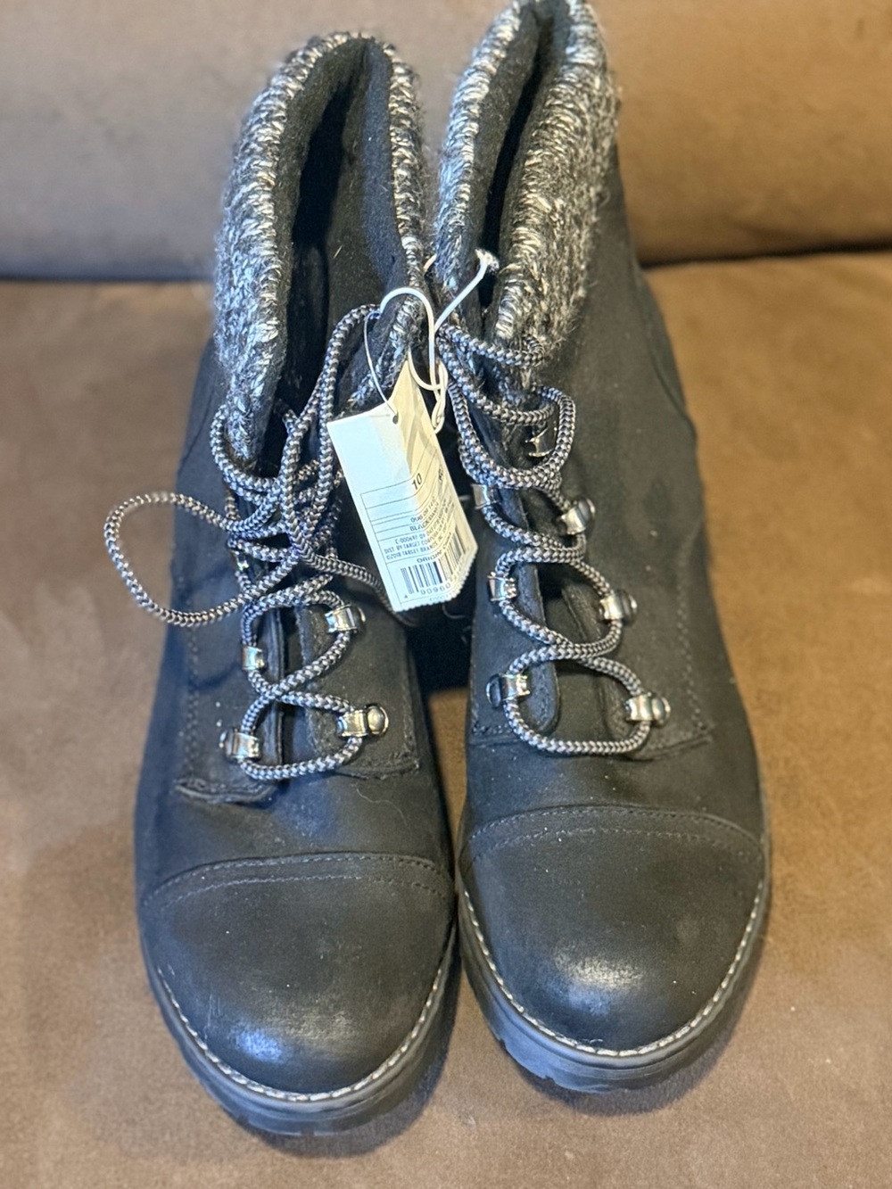 Women's Black Lace-Up Winter Ankle Boots with Knit Cuff